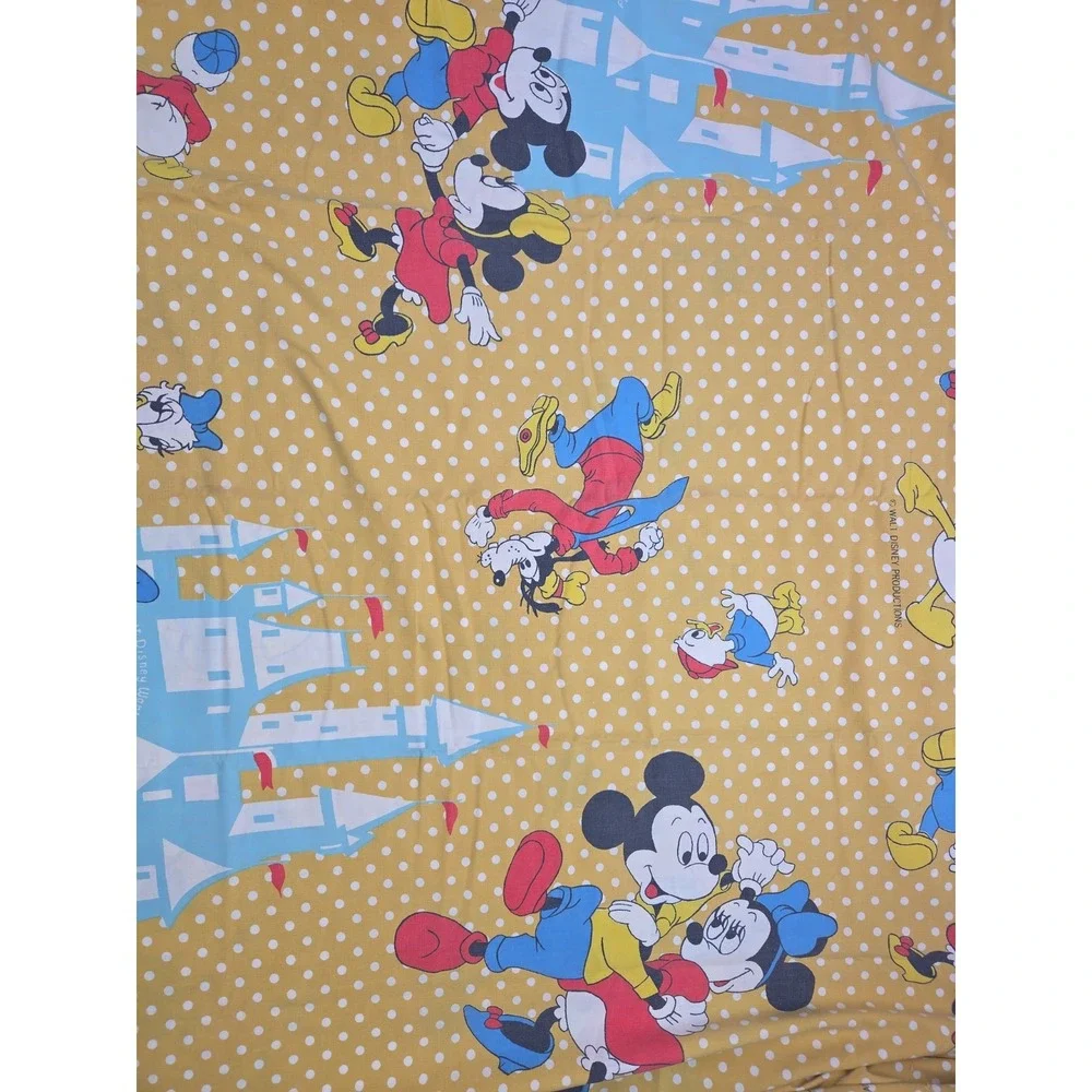 2 Vtg 70s Disney World Twin Flat Sheets Polka Dot Mickey Minnie Donald Pacific